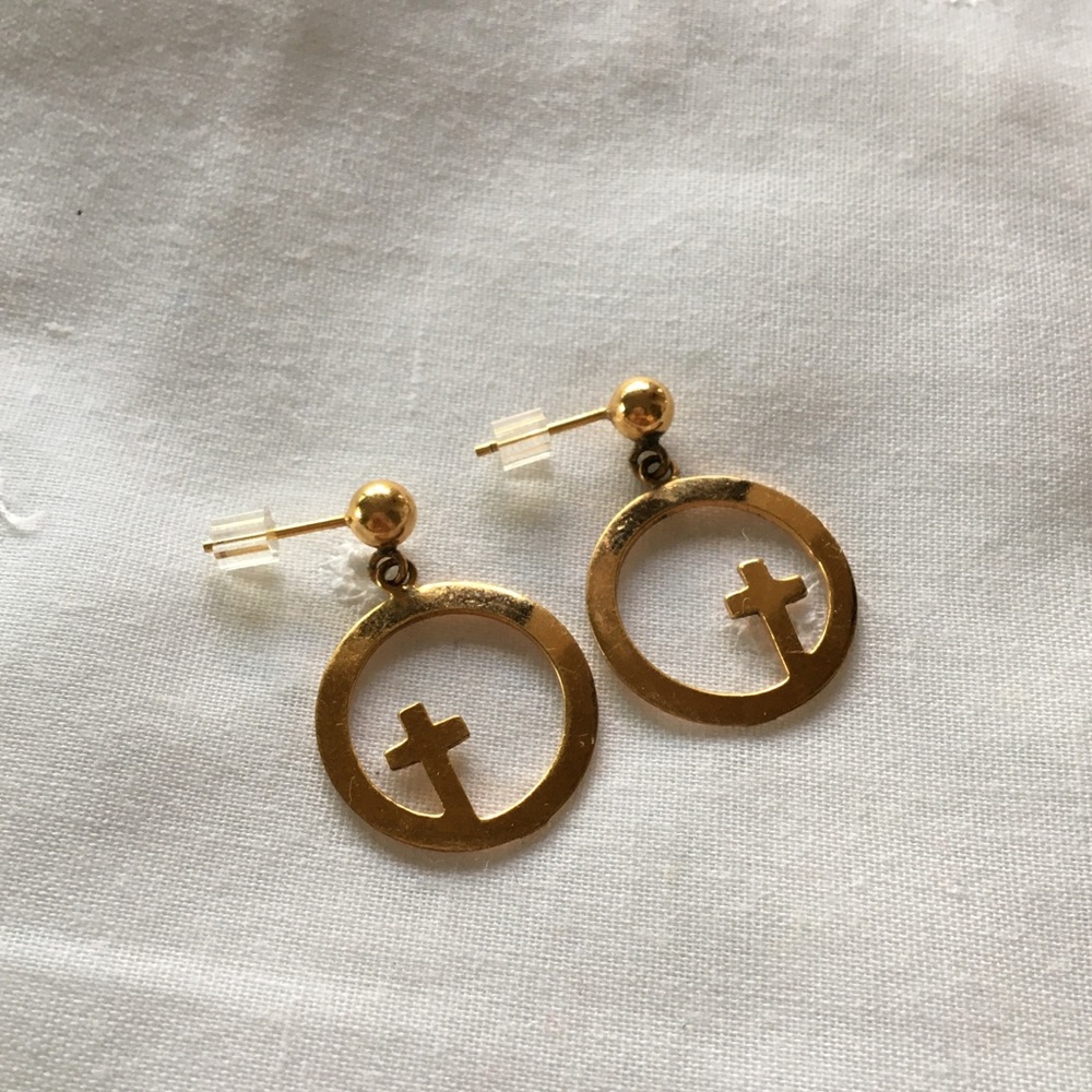 🌼Gold Dangle cross earrings